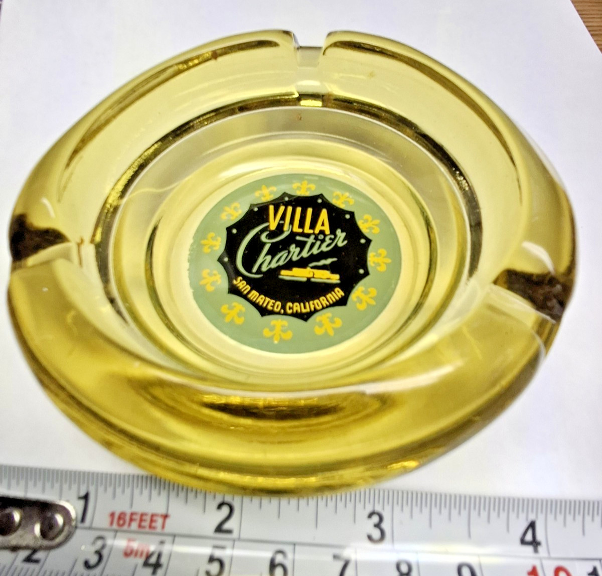Vintage Villa Chartier San Mateo California Round 3 Lobe Glass Ashtray