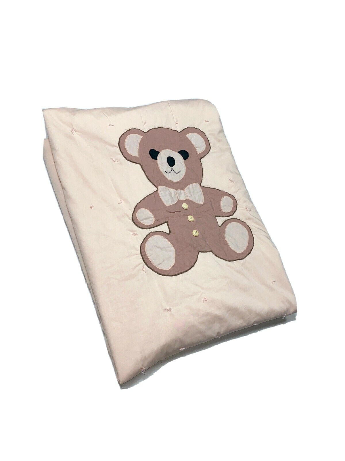 Vintage 60s Peach Pink Blanket Quilt Cover Retro Teddy Bear Throw Rare Handmade
