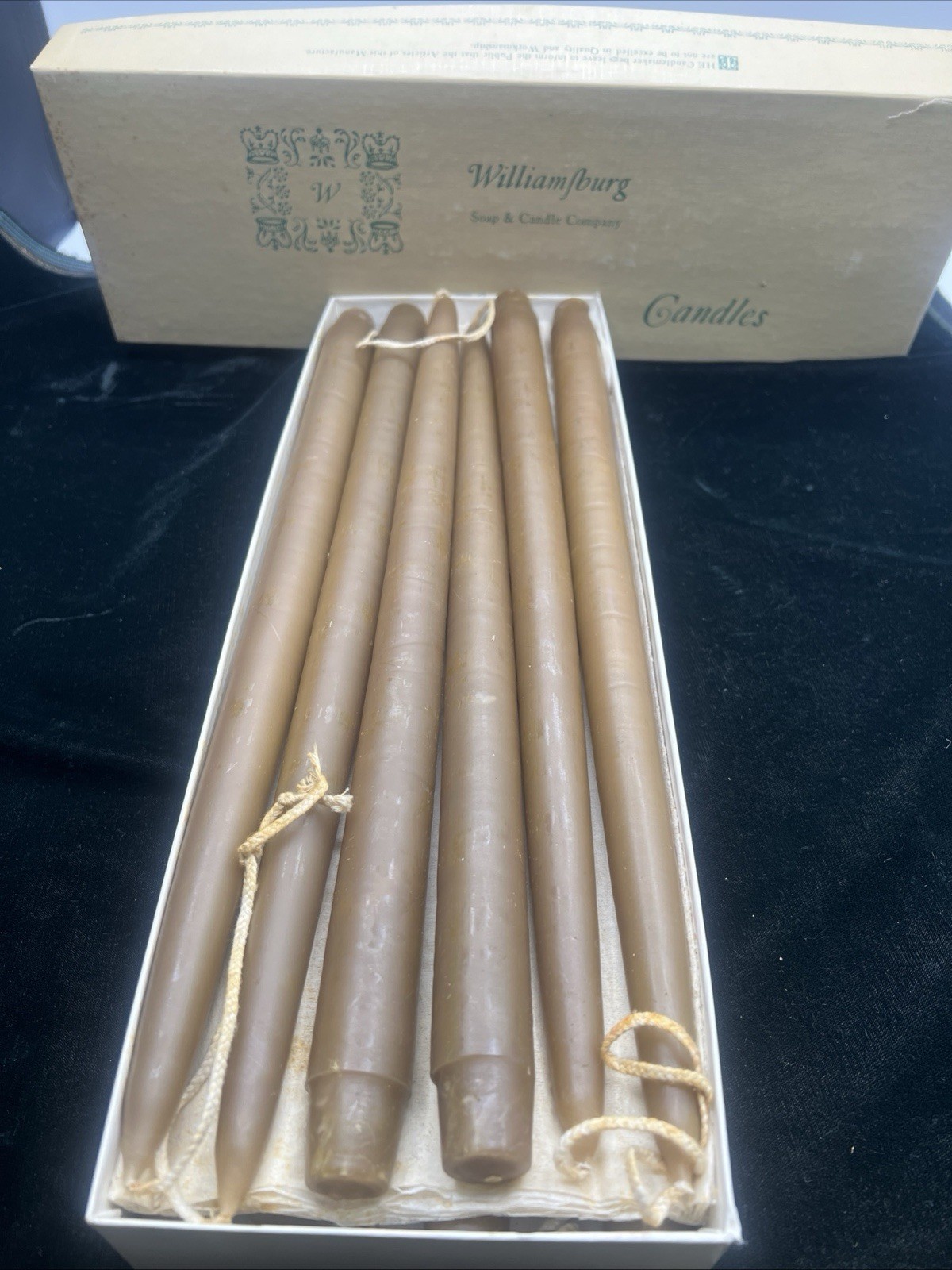 Williamsburg Soap & Candle Co 15” Taper Olde Olive Brown UnScented 12 Unused Vtg