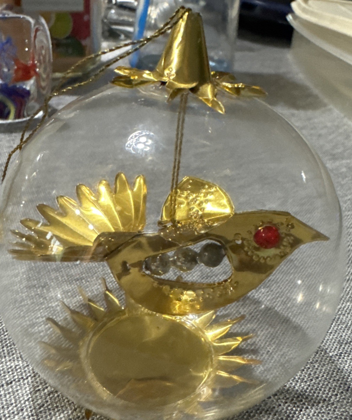 Vintage Resl Lenz Western Germany Gold Foil Spinner Bird Christmas Ornament Rare