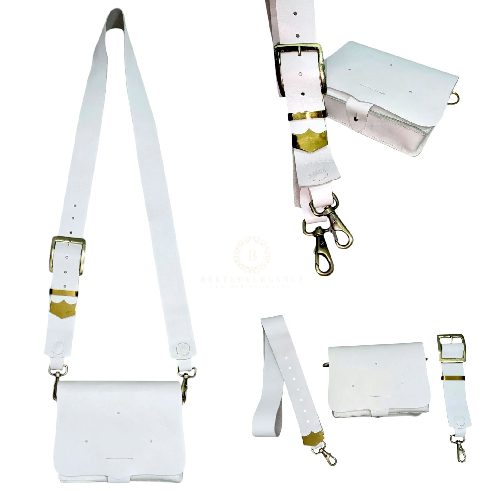Cross Belt Strap & Pouch OLD PATTERN Genuine WHITE leather - British Army Parade