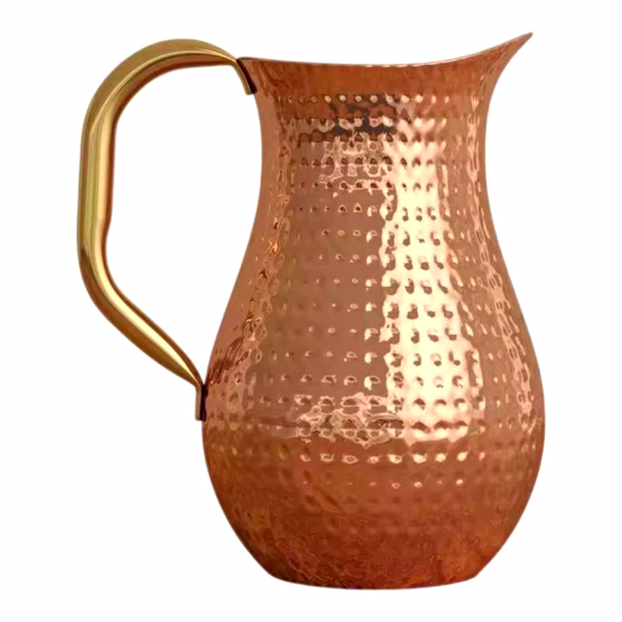 Vintage Hammered Copper Pitcher Water Jug Solid Metal Brass Handle Country Decor