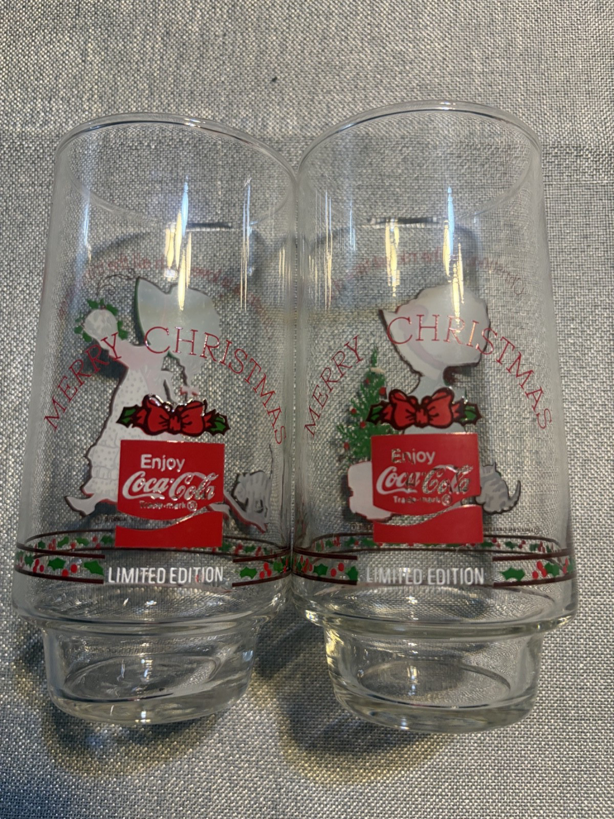Holly Hobbie VTG 1970s Set of 2 American Greetings/Coca-Cola LTD Christmas Glass Holly Hobbie VTG 1970s Set of 2 American Greetings/Coca-Cola LTD Christmas Glass