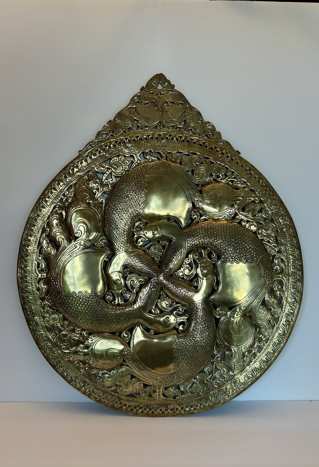 Vintage Sri Lankan Kandy Brass Hansaya Plaque Wall Hanging Sesatha Art 17\