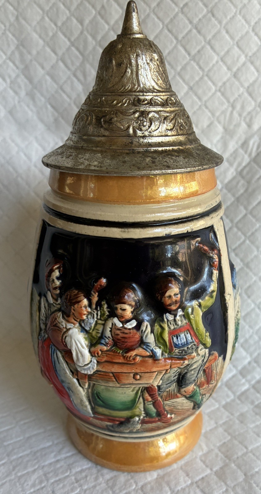 Vintage A.J. Thewalt #1191 West Germany Beer Stein Pewter Lid 1/4 L High Relief