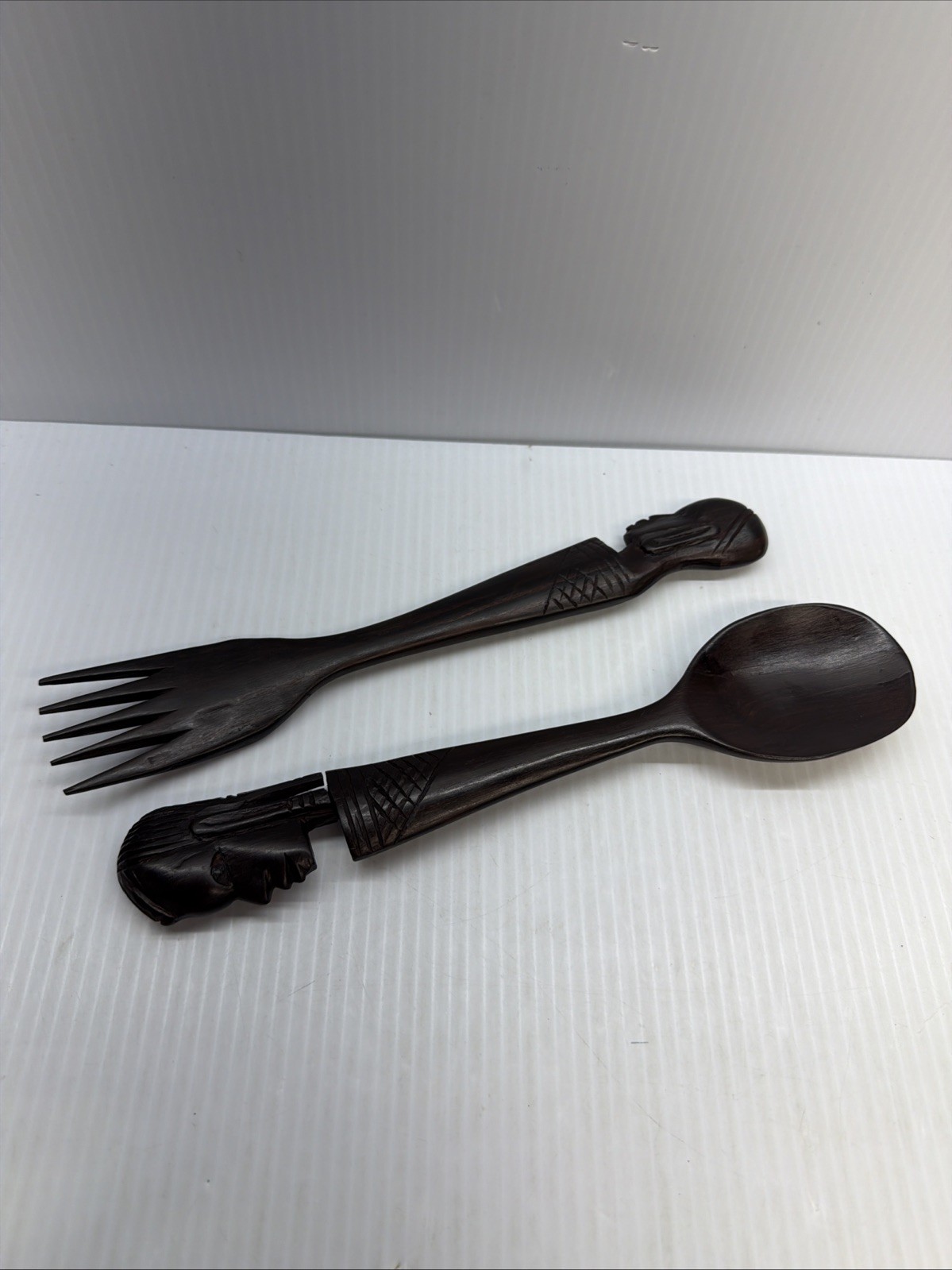 Vintage African Primitive Fork & Spoon Hand Carved Wood Art Salad Set 11\ Vintage African Primitive Fork & Spoon Hand Carved Wood Art Salad Set 11\