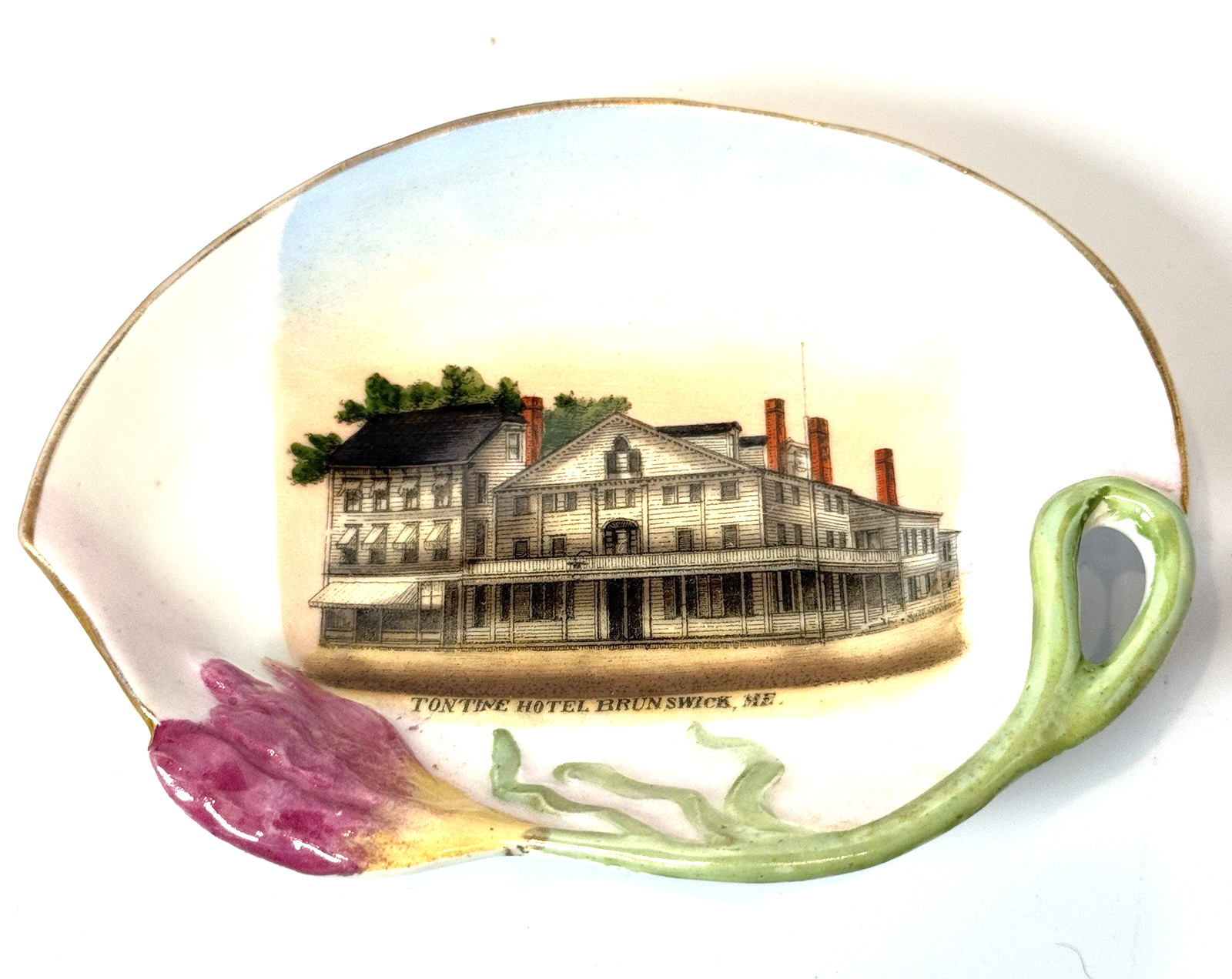 BRUNSWICK MAINE ME Antique Souvenir TONTINE HOTEL FLOWER TRINKET DISH PLATE BRUNSWICK MAINE ME Antique Souvenir TONTINE HOTEL FLOWER TRINKET DISH PLATE