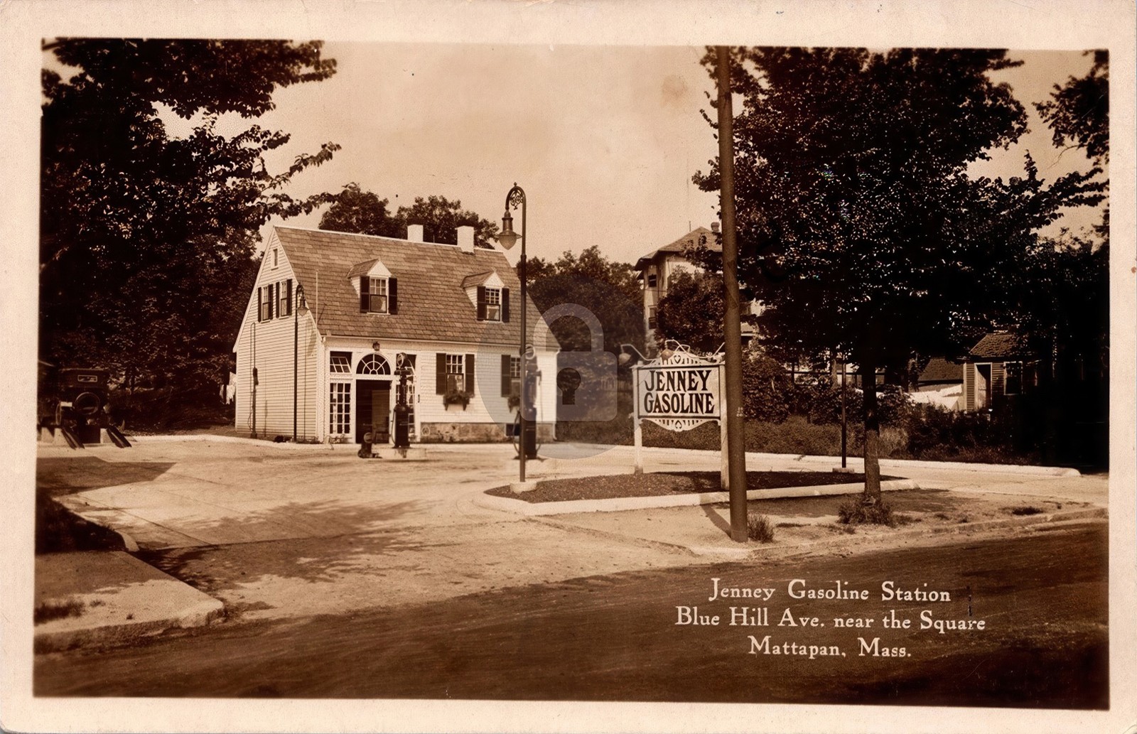 Mattapan MA c1930s Jenney Gas Station Pump RPPC Photo Postcard COPY