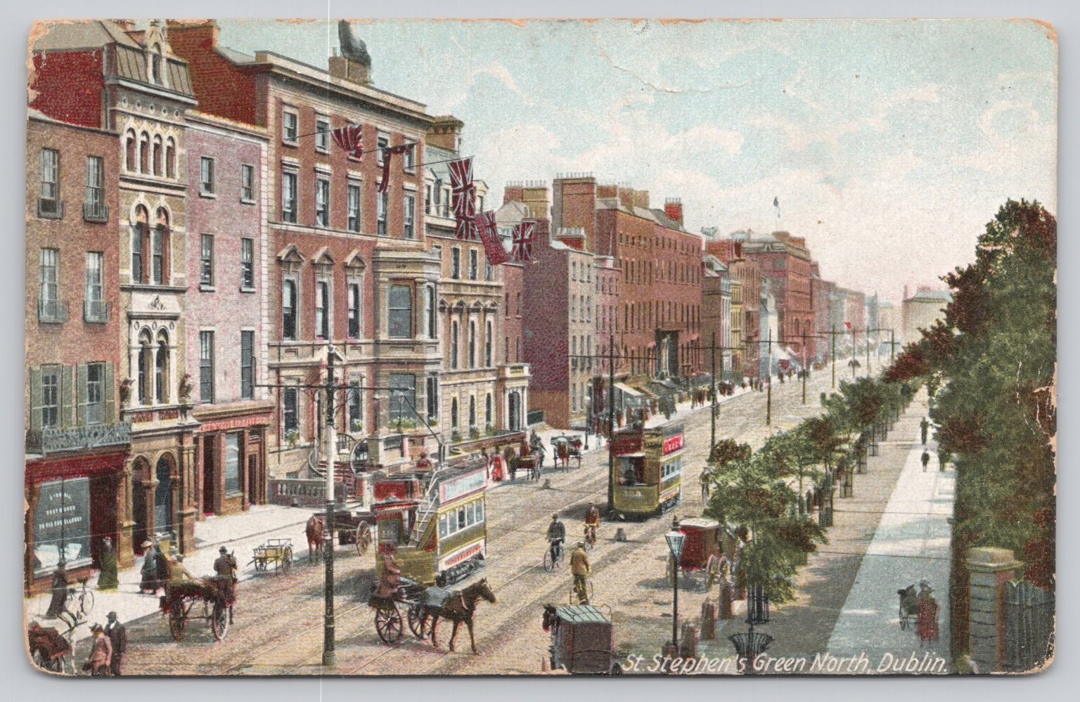 Vintage Dublin St. Stephen\'s Green North Street Scene Postcard Lawrence