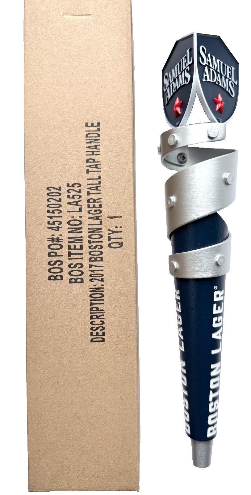 *NEW* SAM ADAMS - BOSTON LAGER - SILVER RIBBON - BEER TAP HANDLE (Samuel) TALL