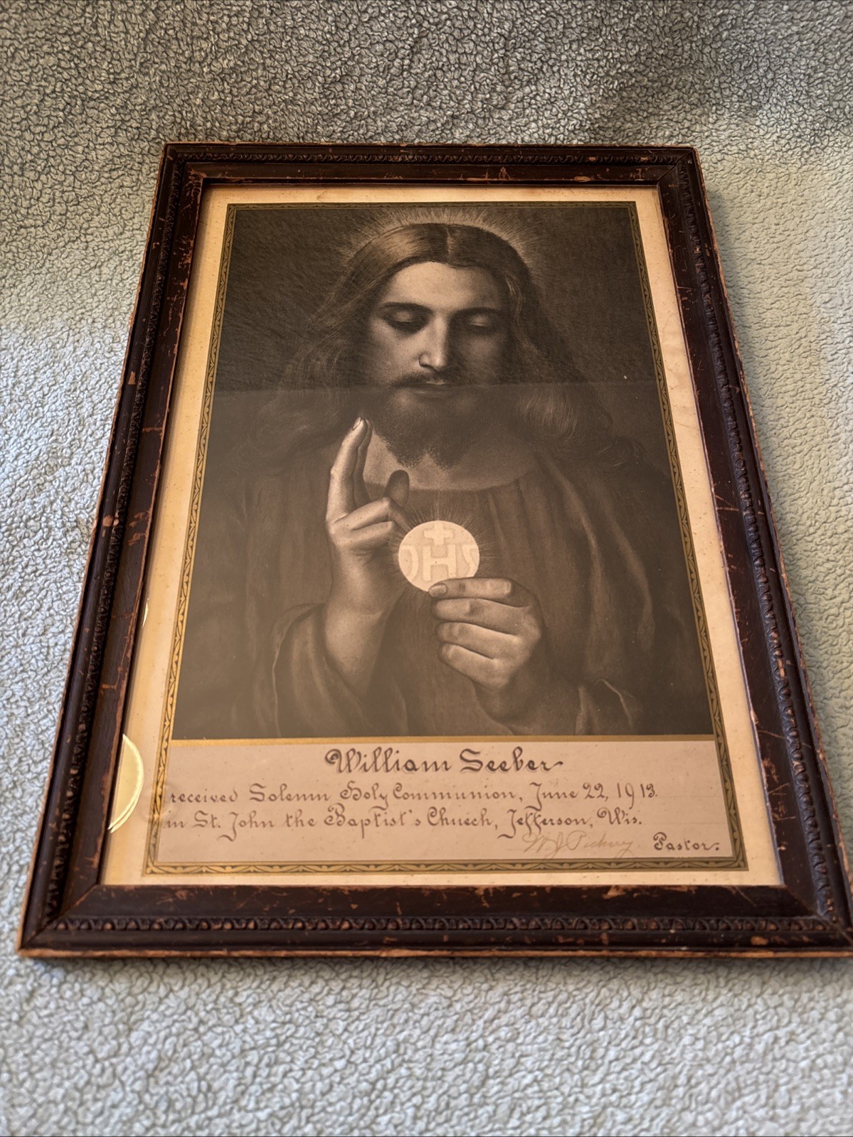 Antique 1913 Solemn Holy Communion Religious Artifact Catholic St John Baptist