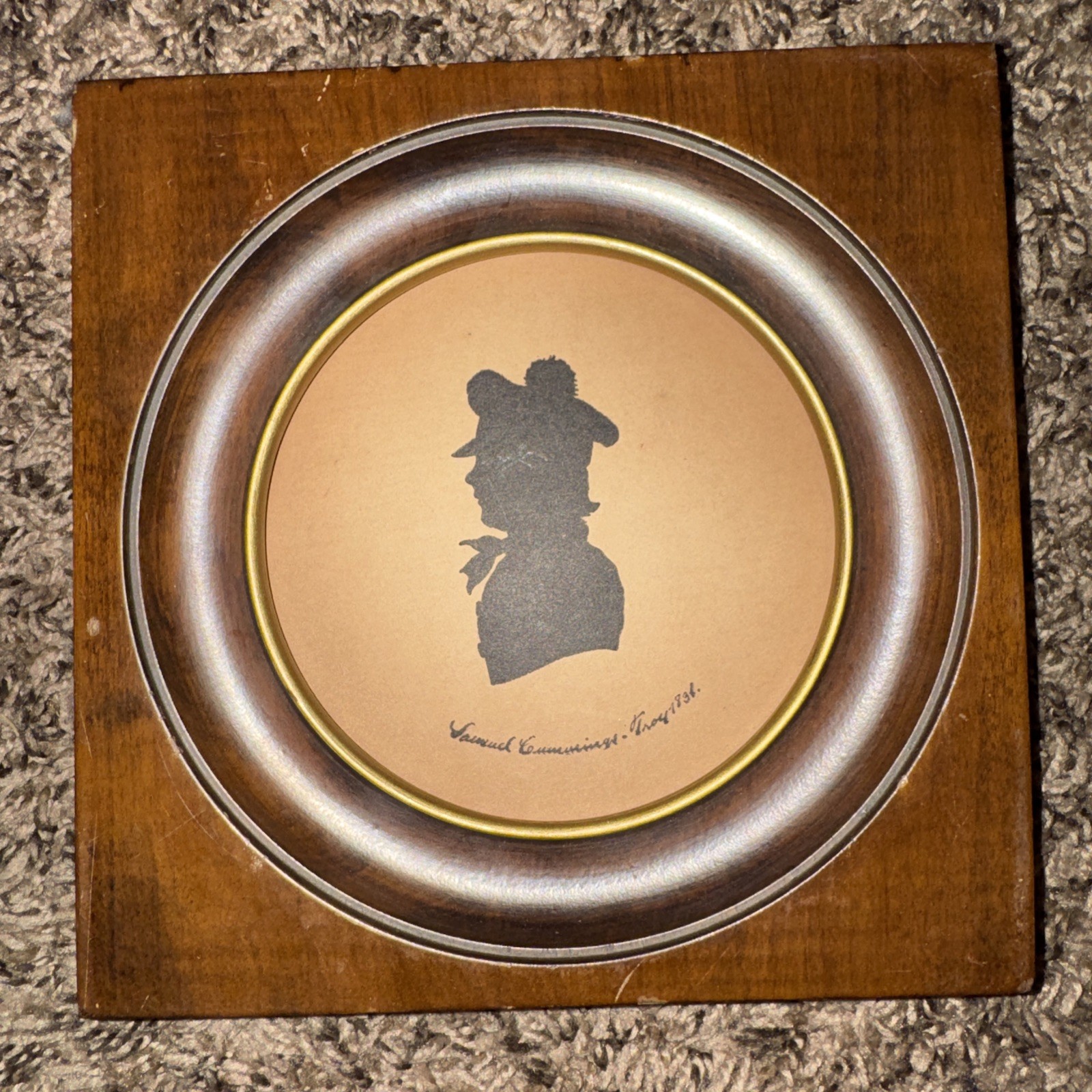 Vtg Signed Victorian Man Silhouette Hand Drawn Framed Samuel Cummings Troy 1831