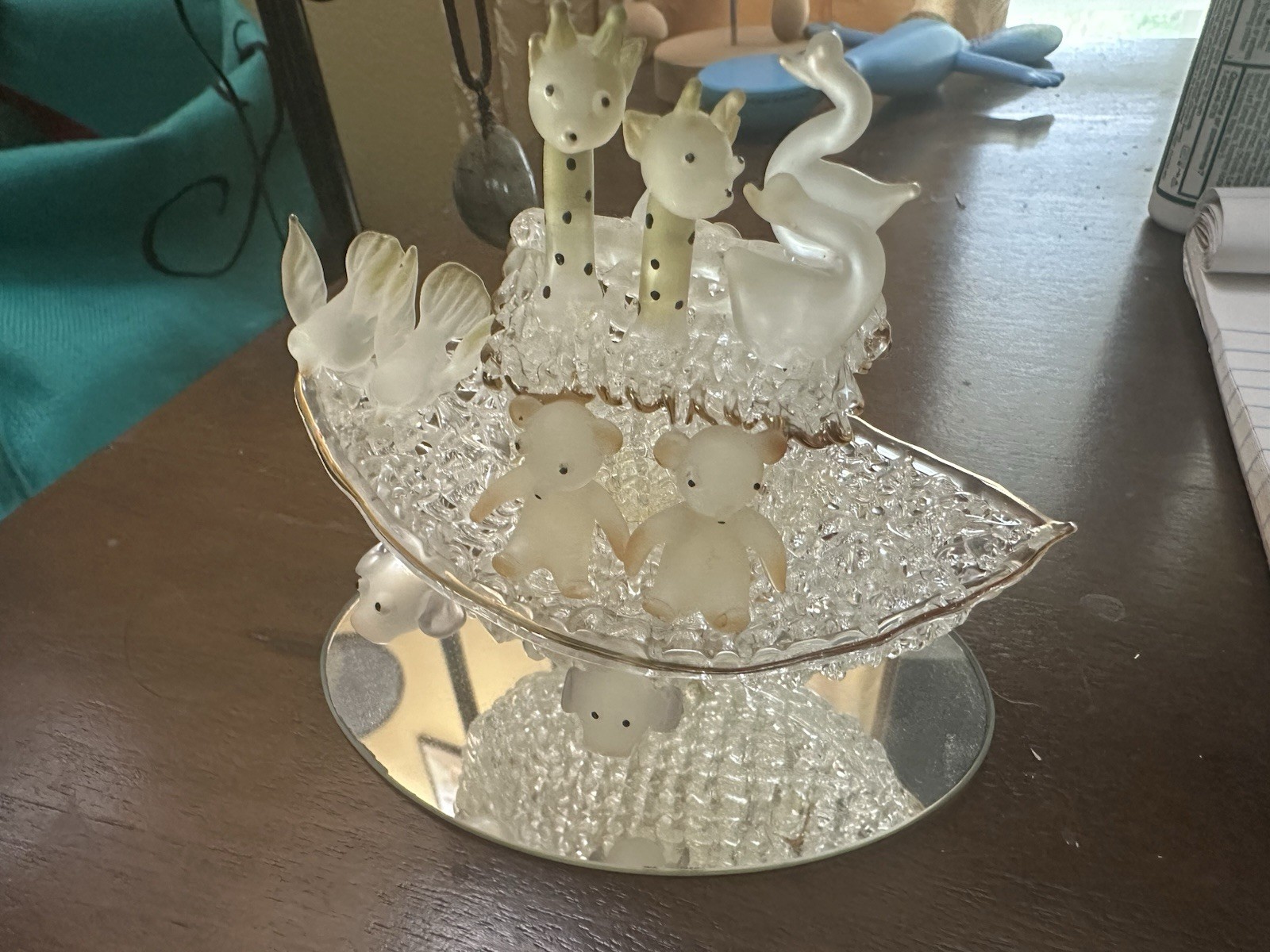 Vintage Noah’s Arc Hand Sculpted Glass Art With 22k Gold Trim