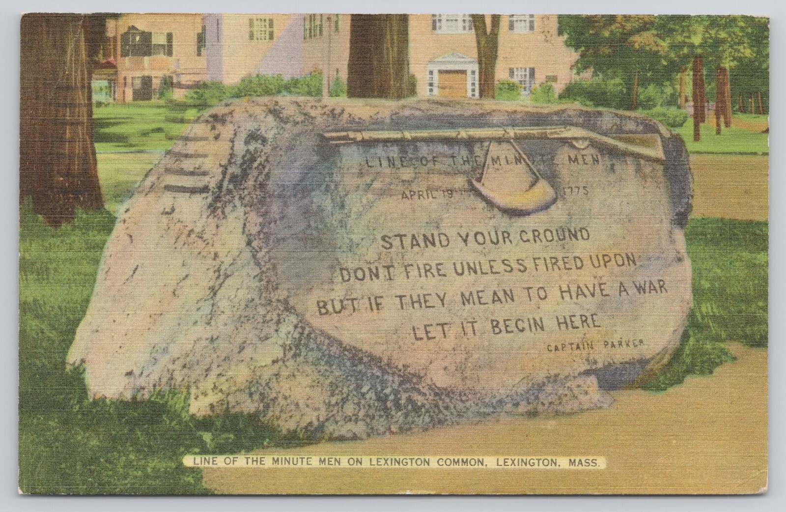 Line of the Minute Men Stand Your Ground Lexington Common Massachusetts Postcard
