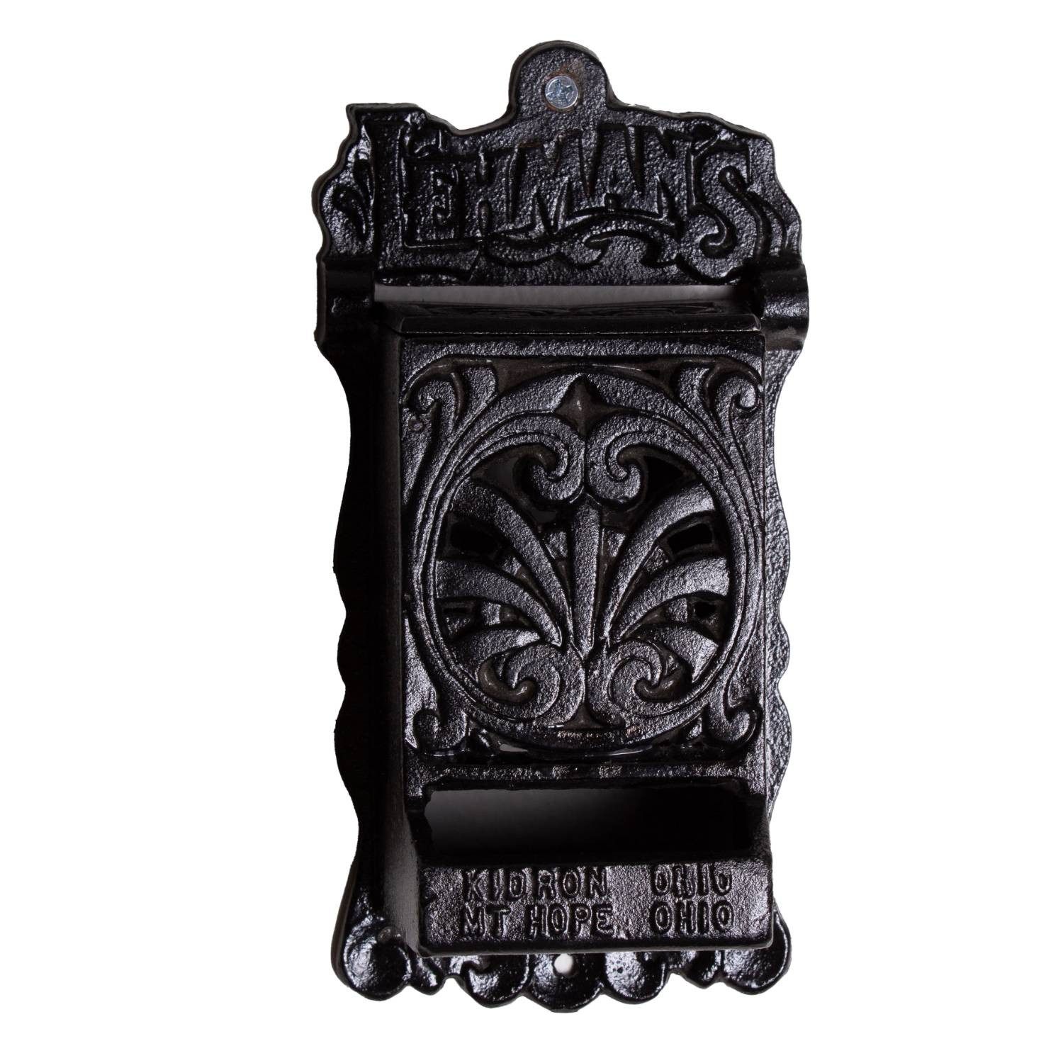 Lehman\'s Wall Mounted Matchbox Holder, Cast Iron Match Dispenser, Glossy Black Lehman\'s Wall Mounted Matchbox Holder, Cast Iron Match Dispenser, Glossy Black