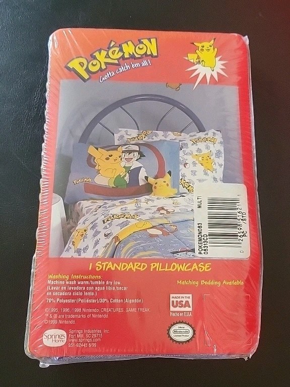 Vintage Pokemon Pillowcase Standard Ash Pikachu 1999 Nintendo NEW IN PACKAGE