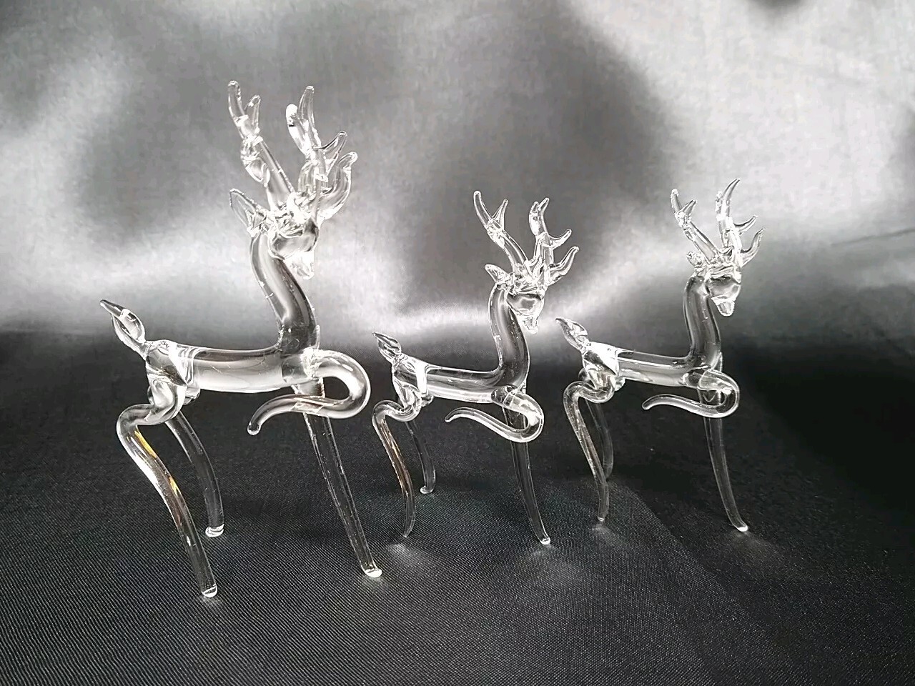 3 Mini Deer Hand Blown Clear Glass Figurine Figure Decor Buck Animal Forest 3 Mini Deer Hand Blown Clear Glass Figurine Figure Decor Buck Animal Forest