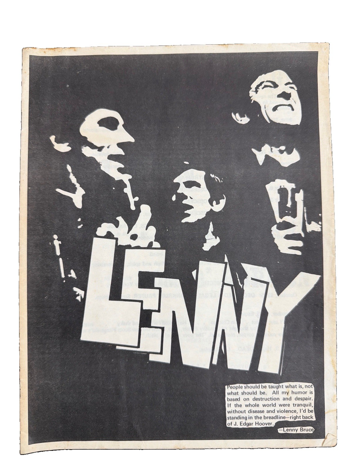 Vintage 1966 Lenny Bruce Memorial Broadside Flyer Ralph J Gleason SF Chronicle