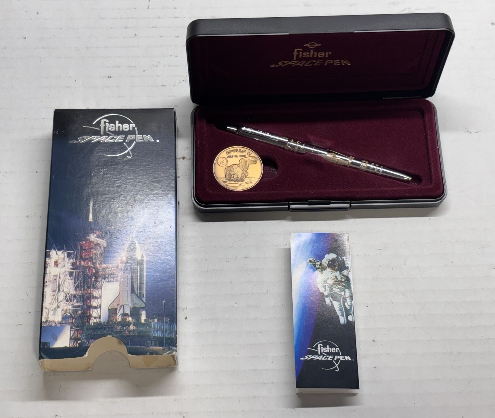 Vtg Fisher AG7 Apollo 11 25th Anniversary Space Pen. Coin, Box & Sleeve, Manual Vtg Fisher AG7 Apollo 11 25th Anniversary Space Pen. Coin, Box & Sleeve, Manual