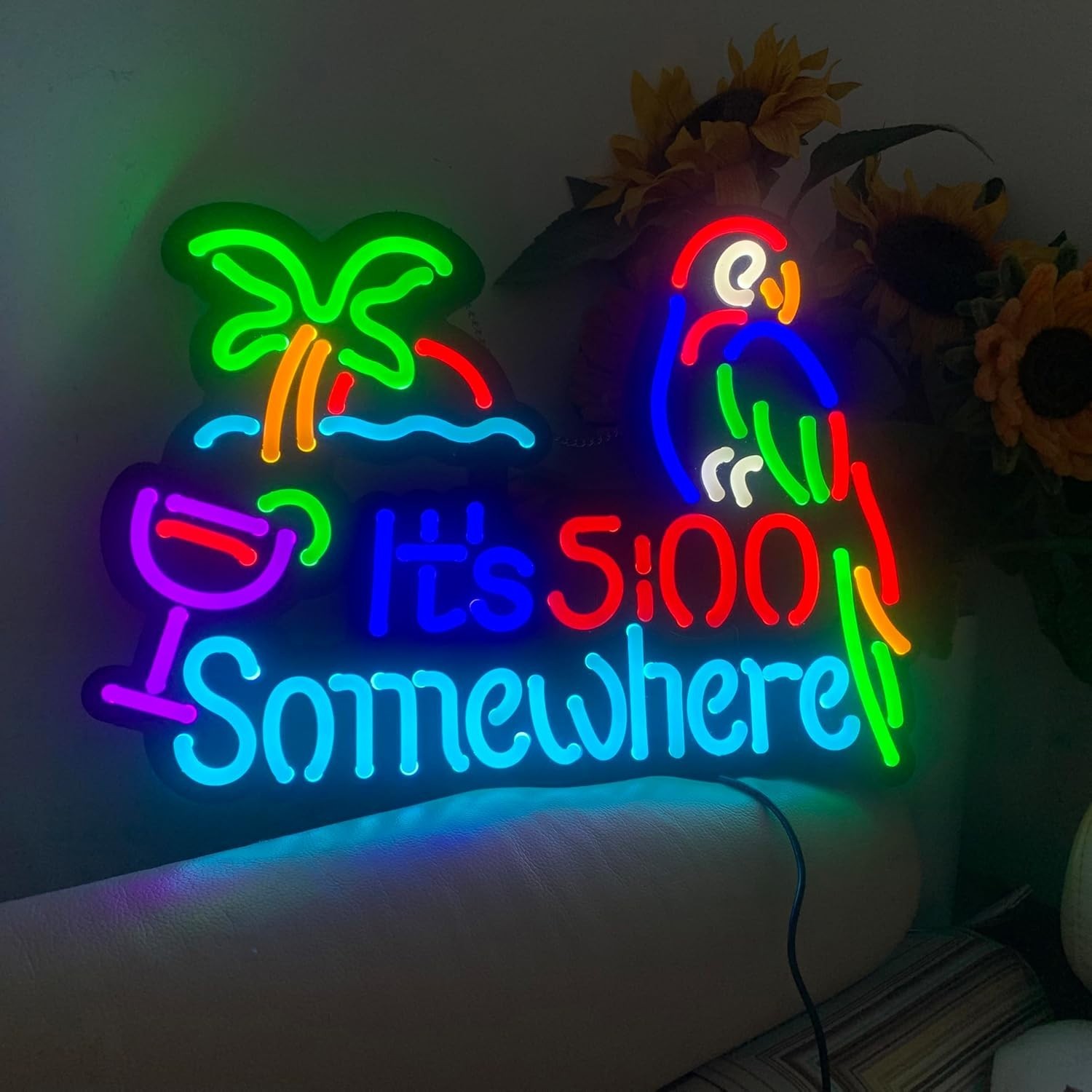 IT'S 5:00 FIVE OCLOCK SOMEWHERE Neon Light Sign, Man Cave Men LED Light