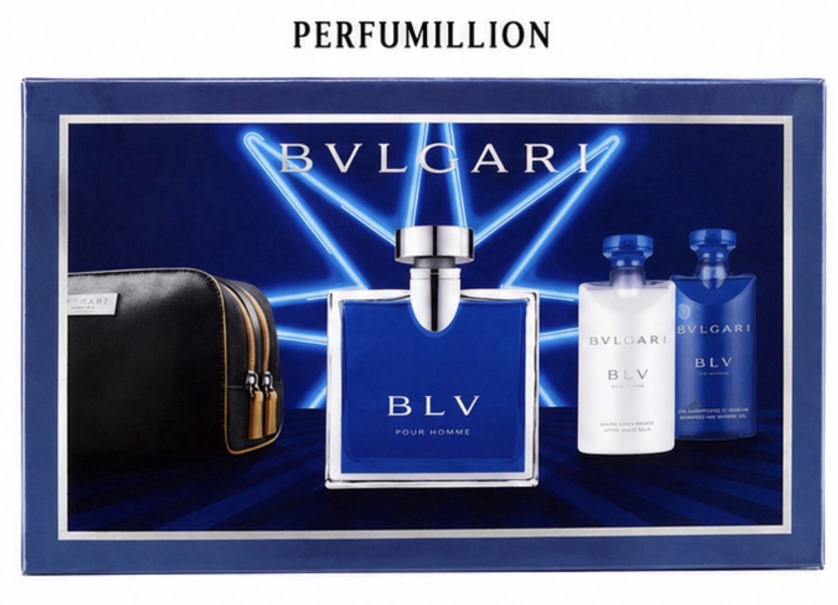 BLV BY BVLGARI 4PC SET 3.4 OZ EDT + 2 X 2.5 OZ AFTER SHAVE BALM + BAG