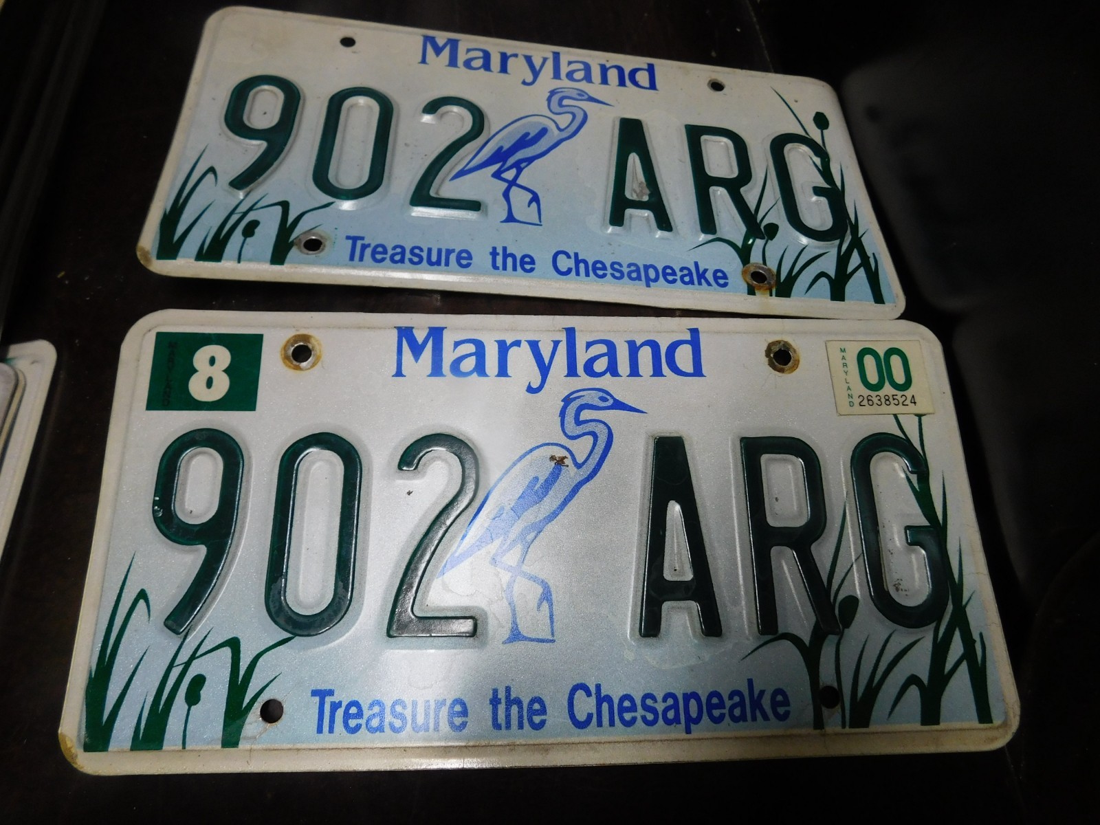 Chesapeake  Bay Maryland Expired License Plates MD Tags Pair 902 ARG 2000