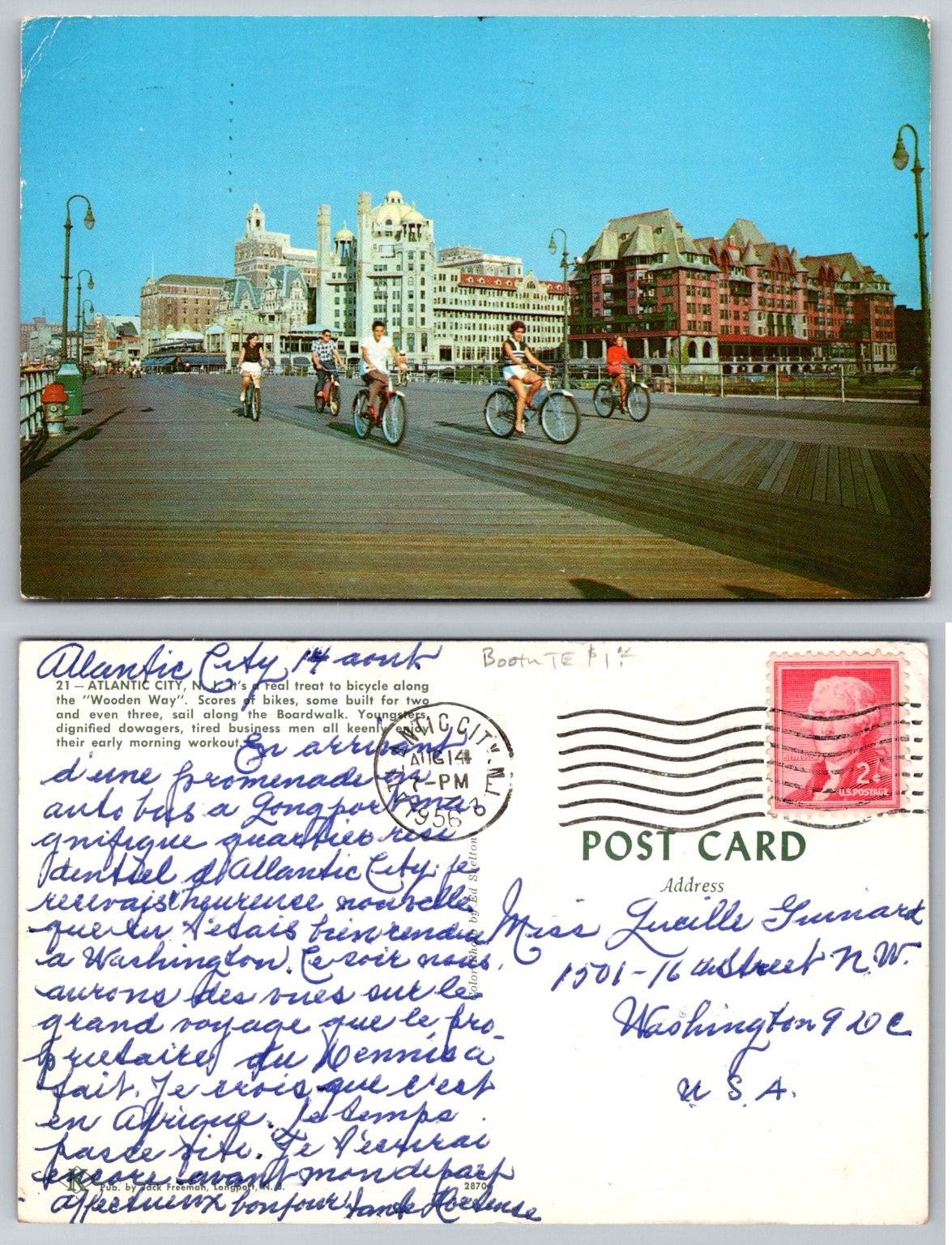 1956 Atlantic City NJ Boardwalk Bicyclists Vintage Postcard Jack Freeman