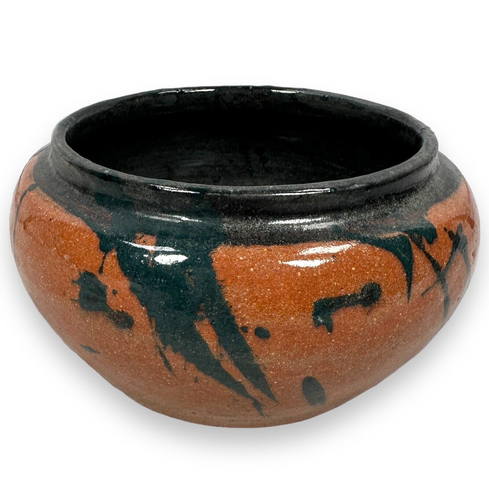 Karen Thayer Stoneware Pottery Bowl Vessel Reddish Brown Black