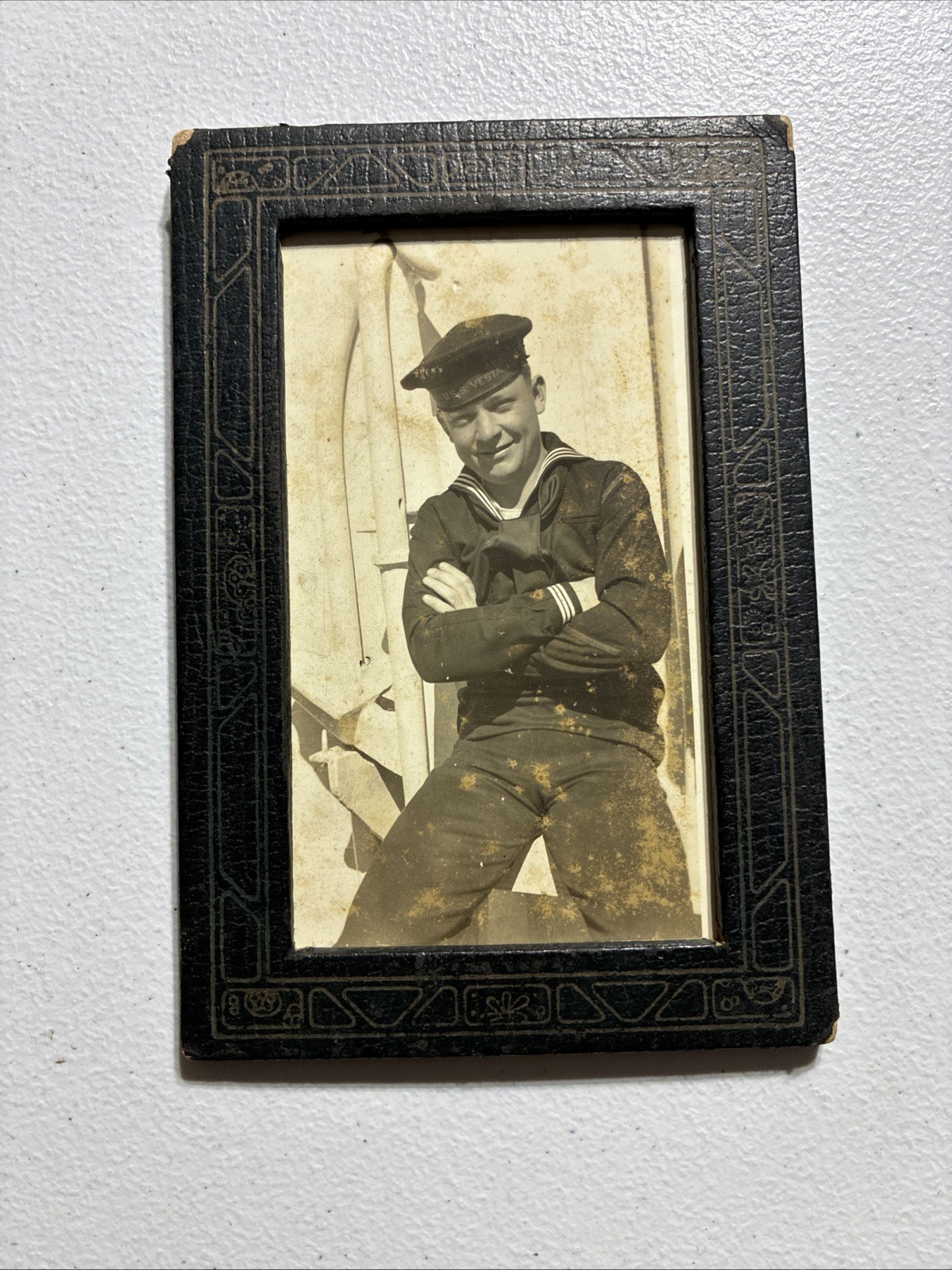 Vintage 1935 US Navy Sailor Photo - Taken Aboard Ship - Handwritten Note Back