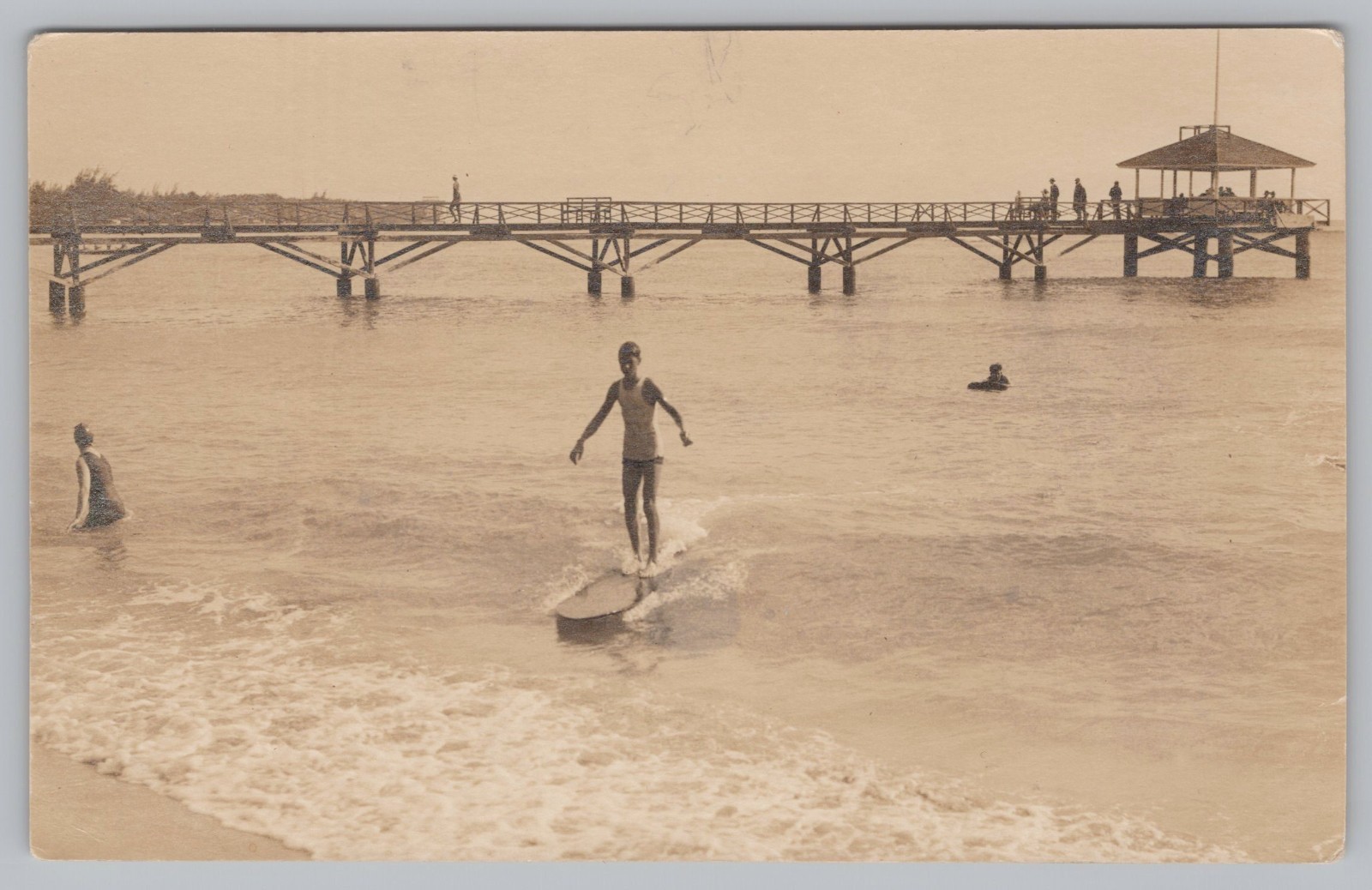 RPPC Native Surfer Moana Pier Waikiki Beach Honolulu Hawaii Photo Postcard 1910s RPPC Native Surfer Moana Pier Waikiki Beach Honolulu Hawaii Photo Postcard 1910s