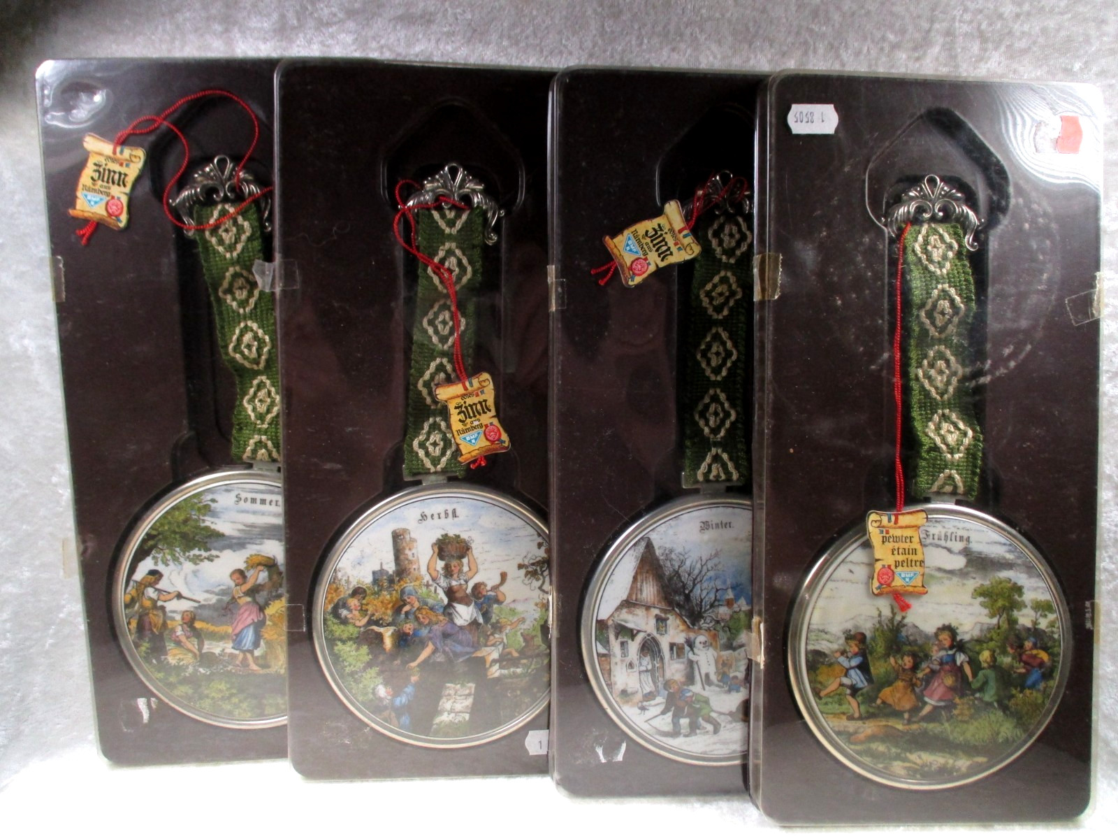 BMF N Zinn - Four Seasons Pewter & Porcelain Wall Plaque/Medallions W Germany