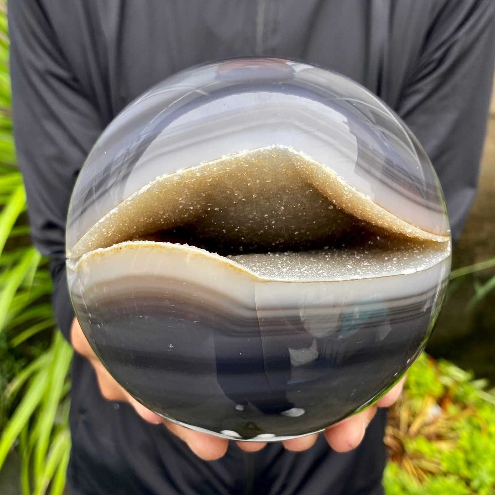 5.75LB Natural Agate Open Smile Sphere Amethyst Geode Healing Wealth Crystal Dec