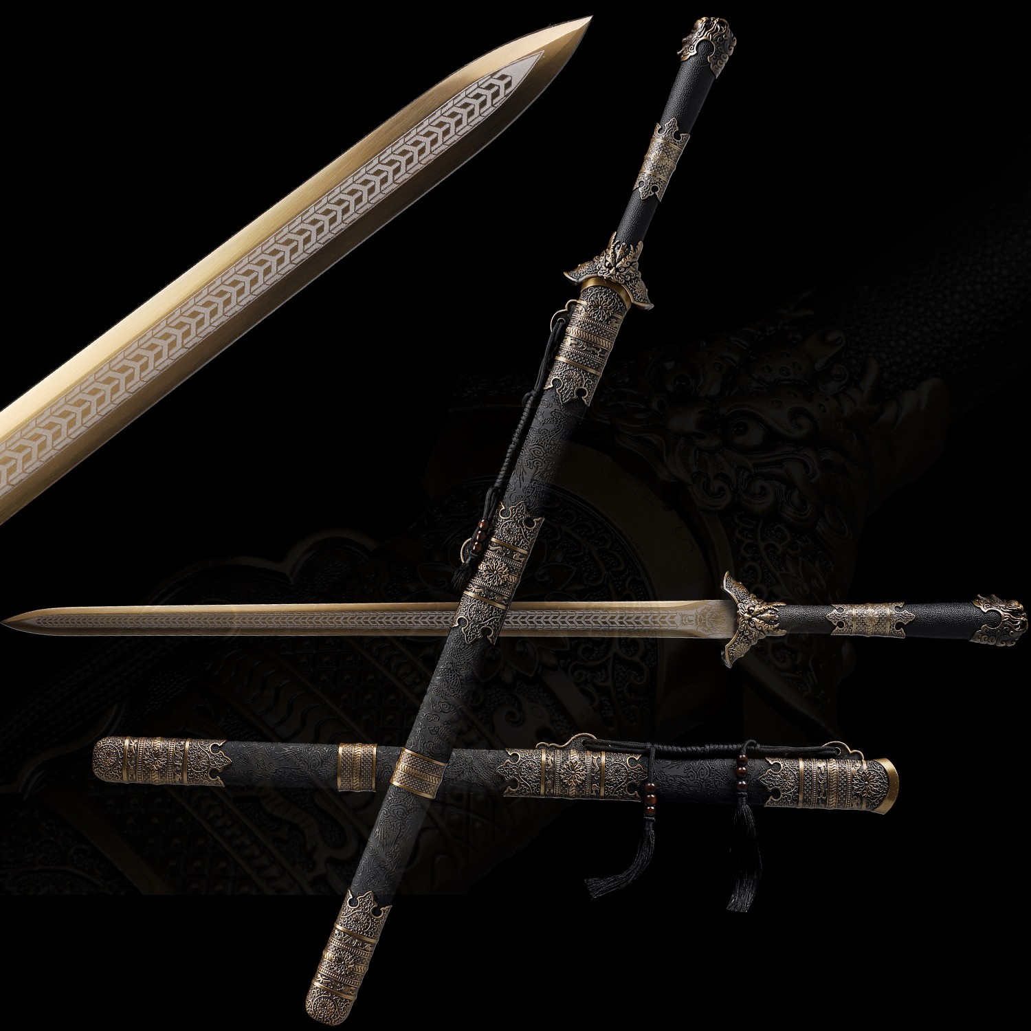 Chinese Kung Fu Double Edge Sword Tai Chi Jian Manganese Steel Blade Full Tang