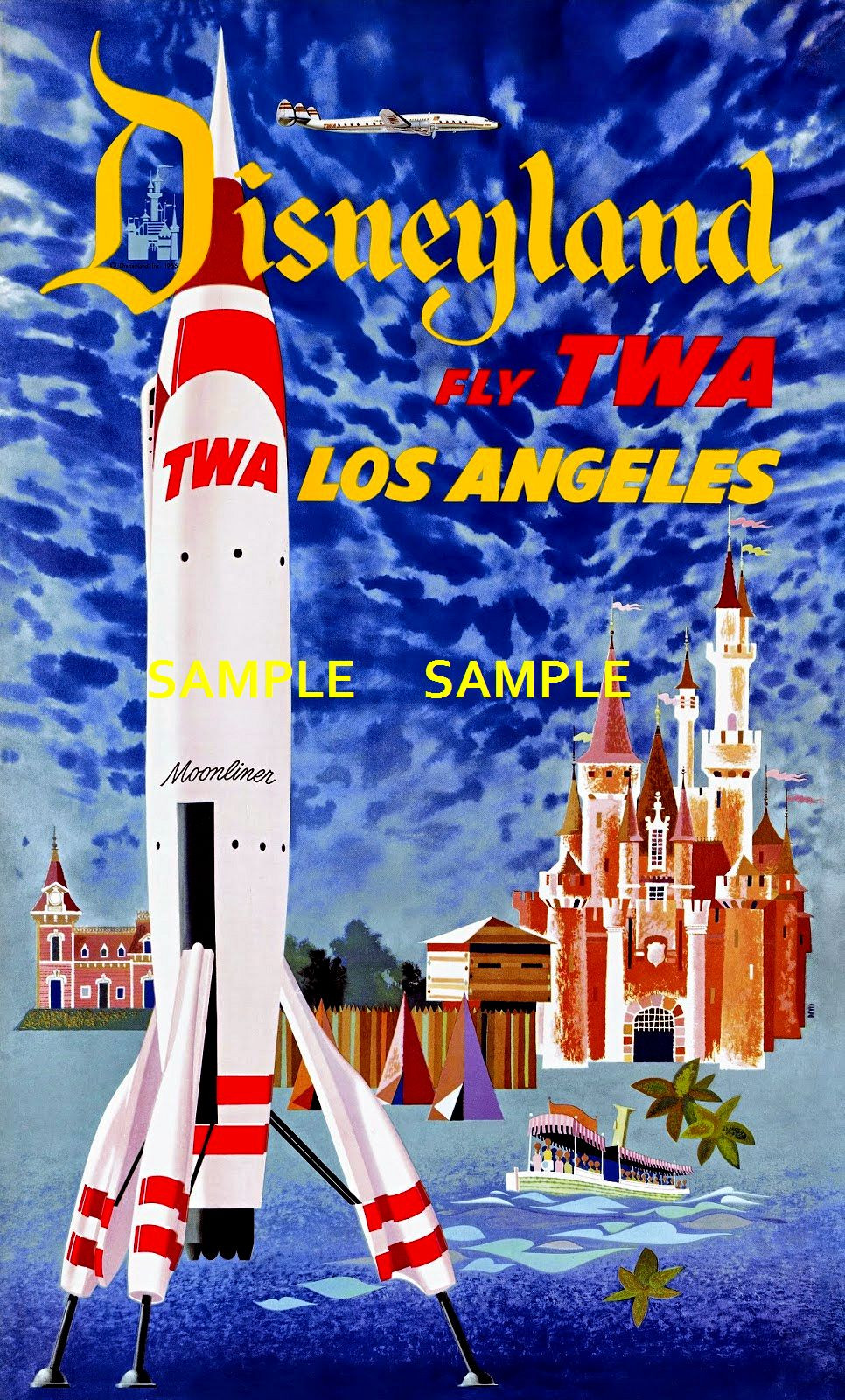 TWA 1955 Vintage Disneyland Tomorrowland Rocket Travel Poster 11 x 17