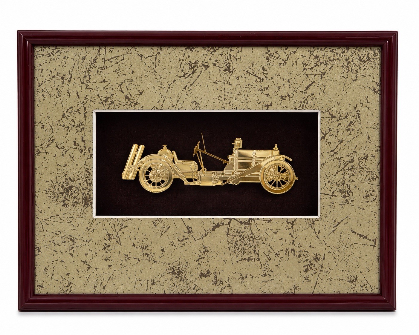 Vintage 1913 Mercer Raceabout Gold-Tone Framed Art Expo Wall Decor 9.5”