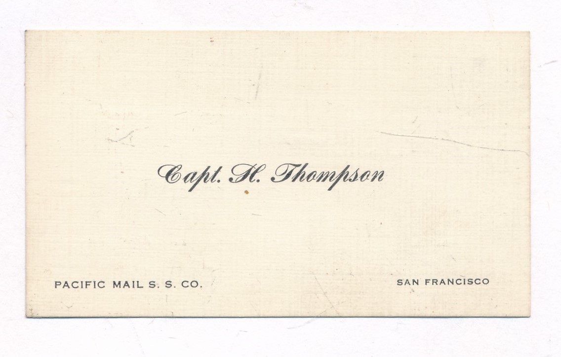 Vintage Pacific Mail Steamship Co Business Card Capt H Thompson Hotel Stewart CA