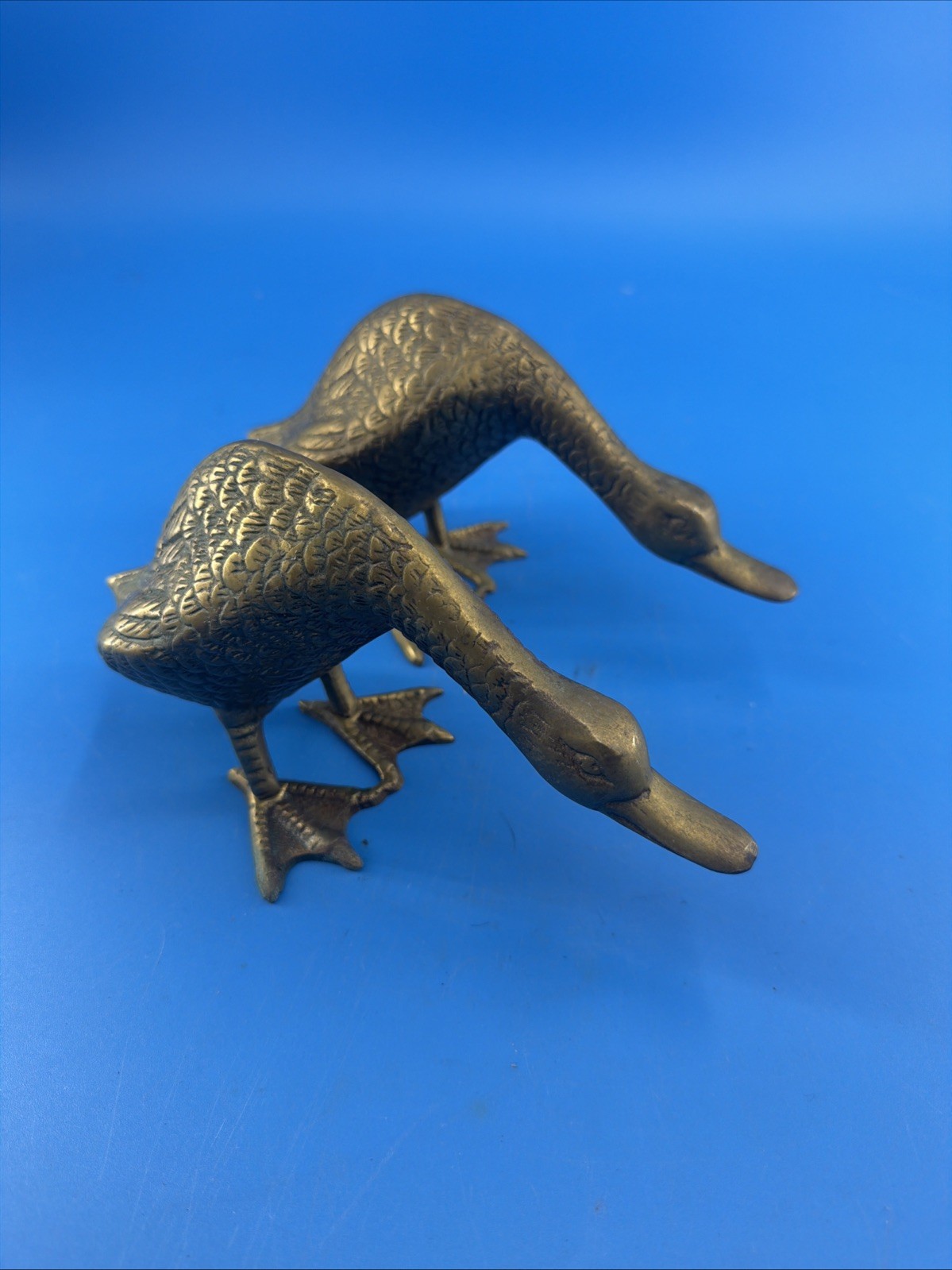 Vintage Pair Brass Ducks Goose Geese Bird Figurine 8