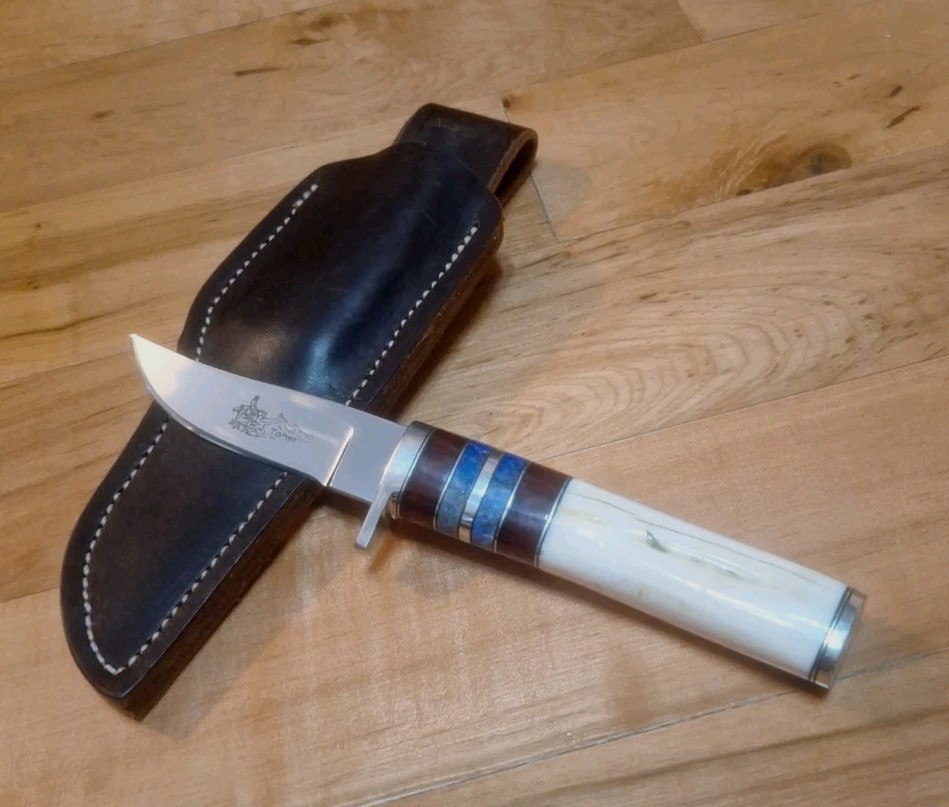 JOHN TONER CONTINENTAL DIVIDE KNIFE 9” TURQUOISE WALNUT INLAY EXCELLENT COND