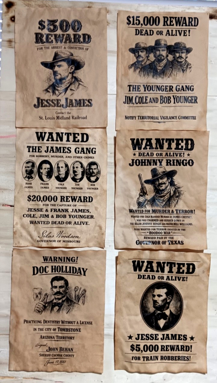 The Younger Gang Doc Holliday Old West Wanted Posters Jesse James Johnny Ringo The Younger Gang Doc Holliday Old West Wanted Posters Jesse James Johnny Ringo