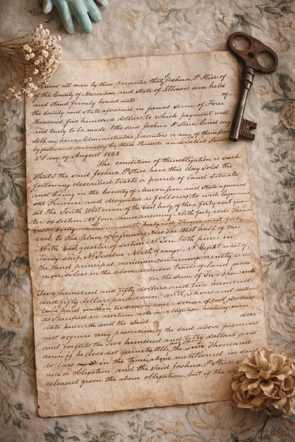 1863 Handwritten Land Deed Bond Macoupin Co Illinois Civil War Antique Document 1863 Handwritten Land Deed Bond Macoupin Co Illinois Civil War Antique Document