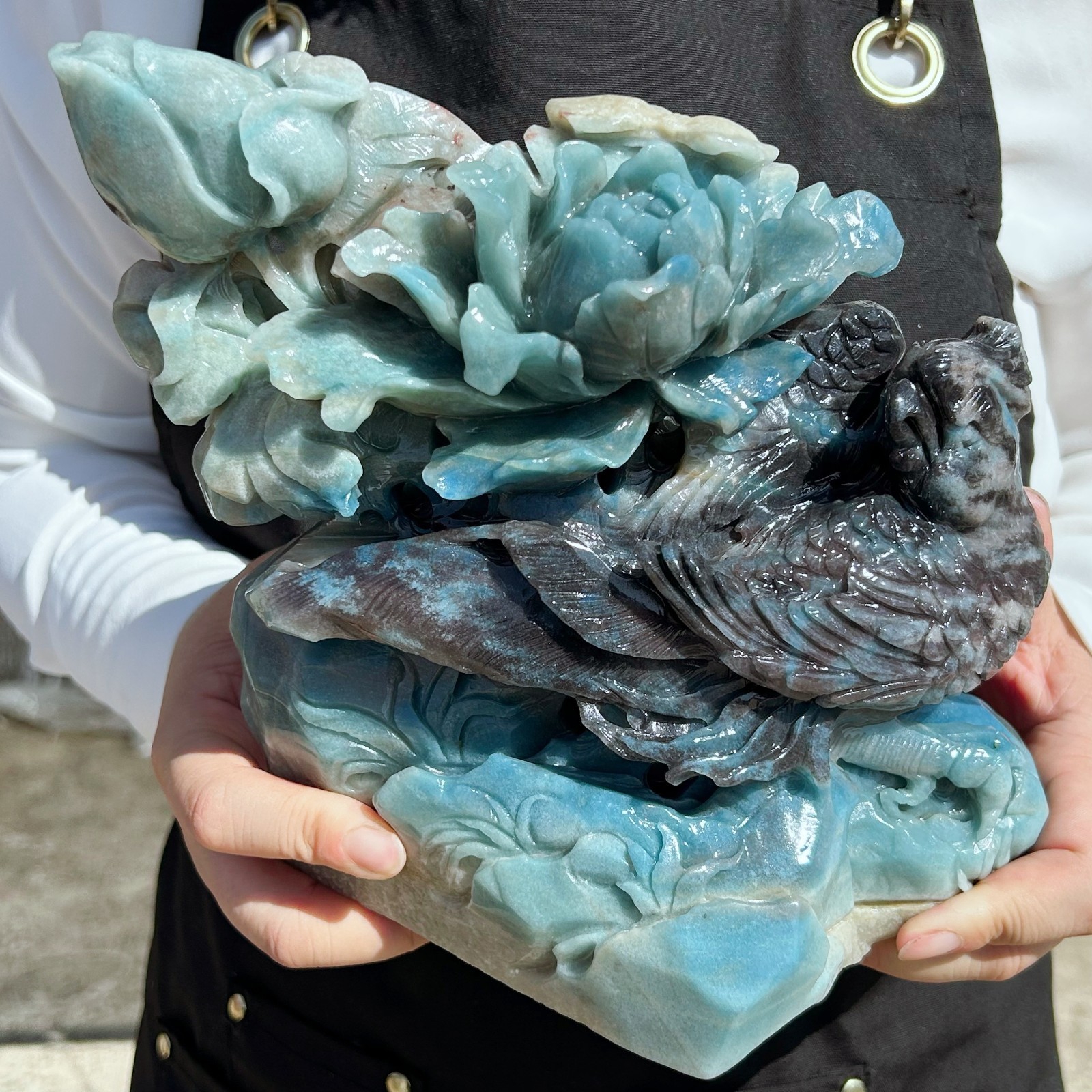 6.4LB Natural trolleite Crystal Carved Quartz Parrot Flower Decorate Reiki G8082