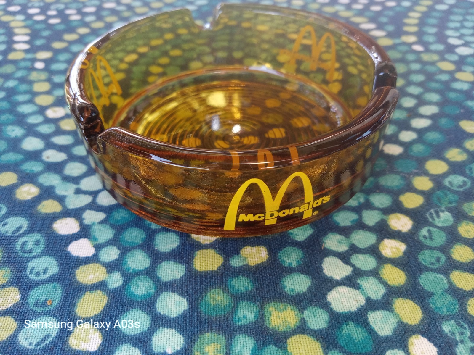 Vintage McDonald\'s Amber Glass Ashtray 1970s Spiral Swirl Bottom NICE