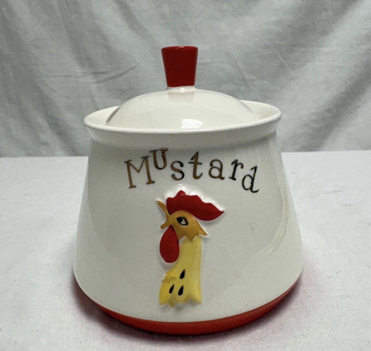 Vintage 1962 Holt Howard Coq Rouge Mustard Jar with Lid, Rooster Condiment Pot