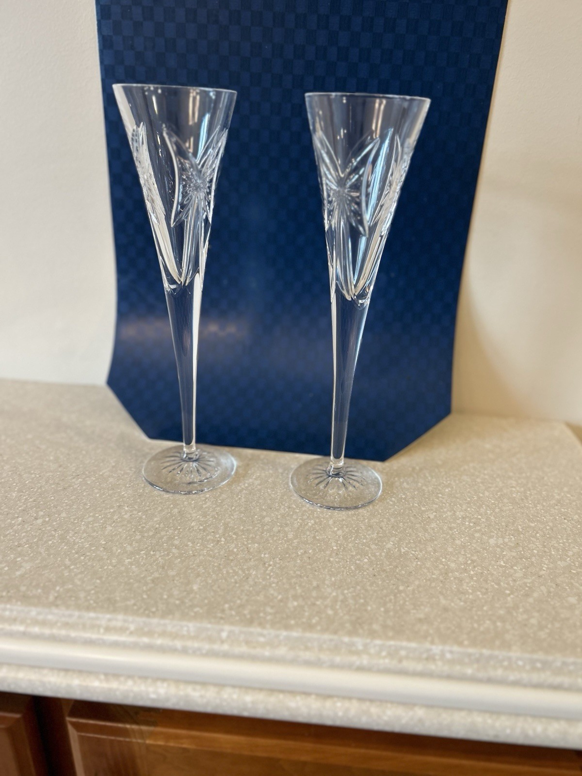 vintage Waterford crystal champagne flutes from the Millennium collection