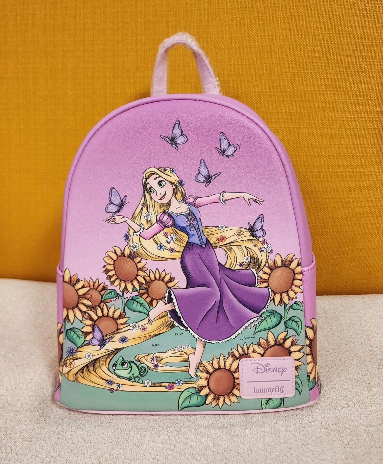 Loungefly Disney Tangled Sunflower Field Rapunzel Pascal Pink Mini Backpack NEW