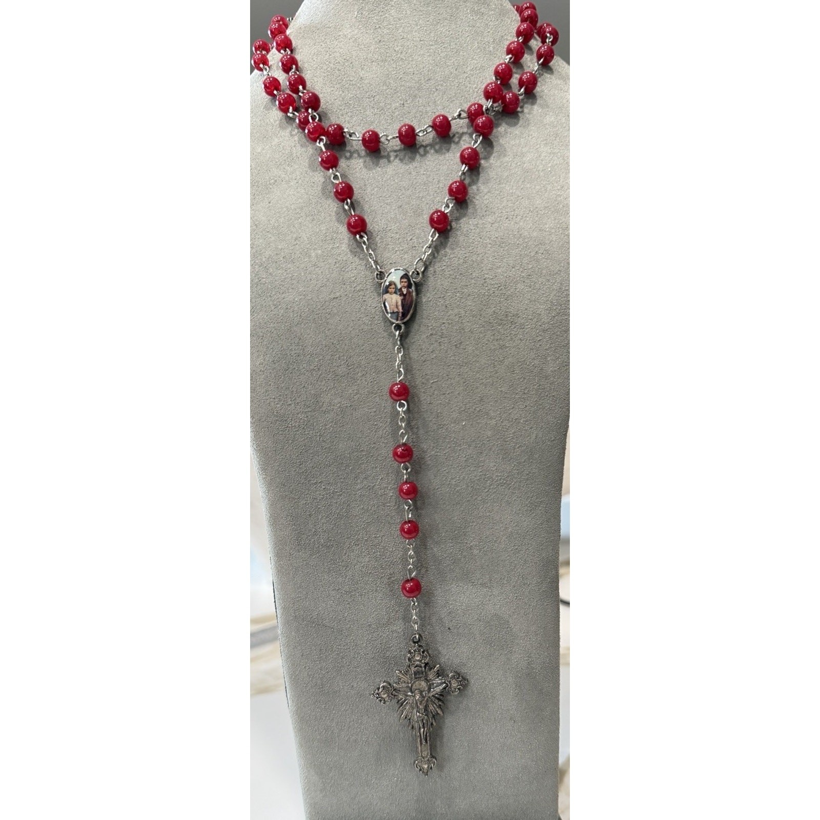 Rare St Jacinta & St Francisco Marto Red Rosary Fatima Vintage Religious