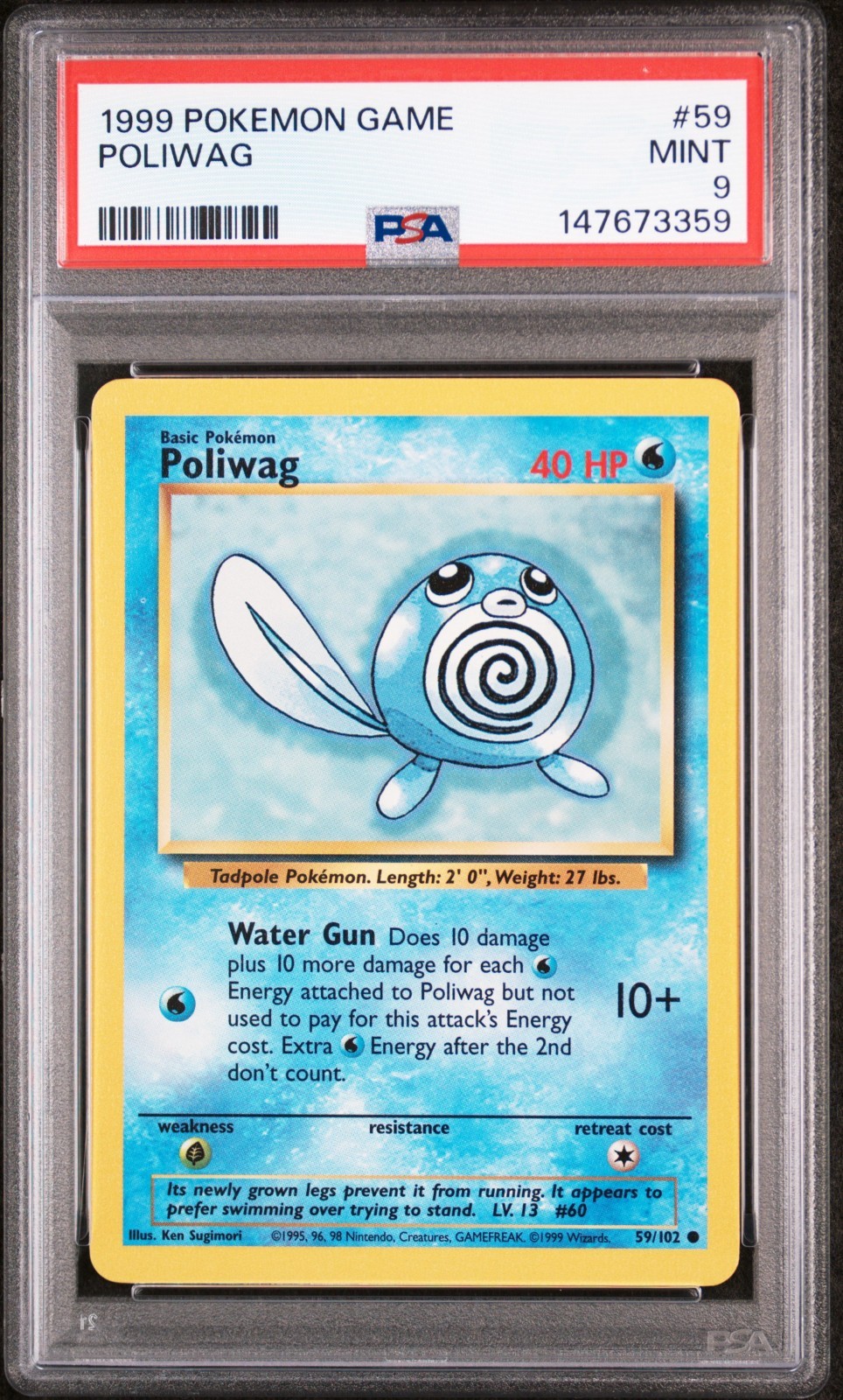 PSA 9 MINT 1999 POKEMON GAME #59 POLIWAG UNLIMITED ENGLISH