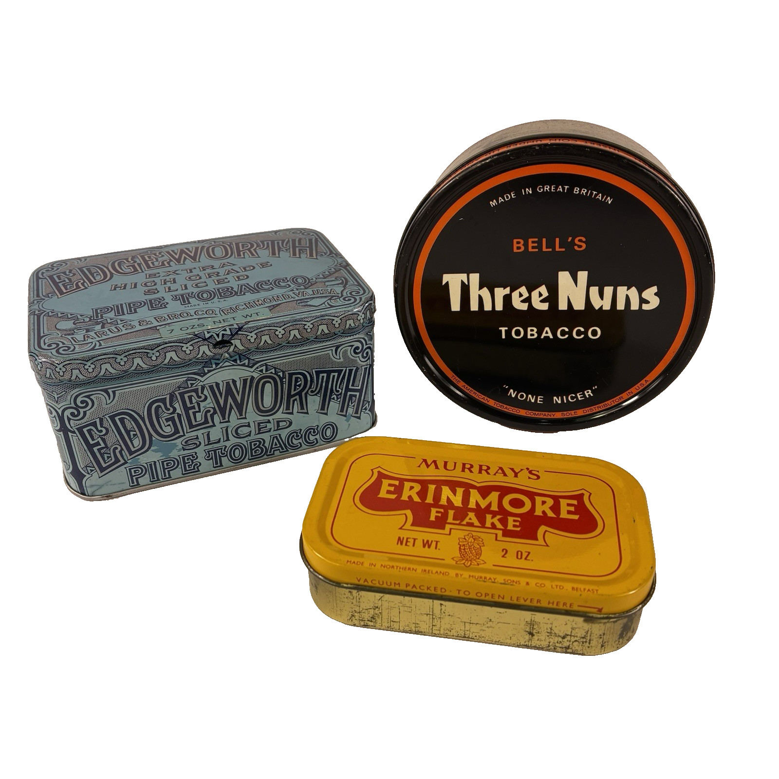 Vtg Edgeworth & Bell\'s Three Nuns & Murray\'s Erinmore Tobacco Tins Lot of 3