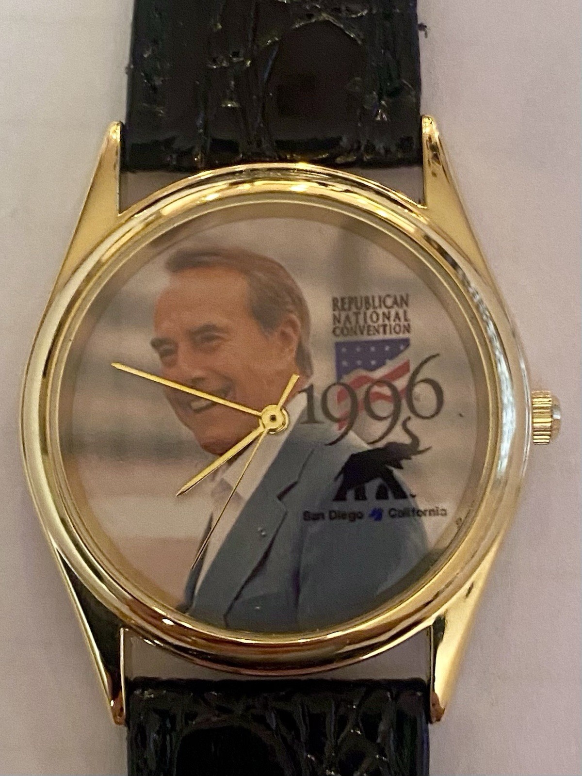 Vintage 1996 Republican National Convention Bon Dole Watch w/Leather Strap/Works