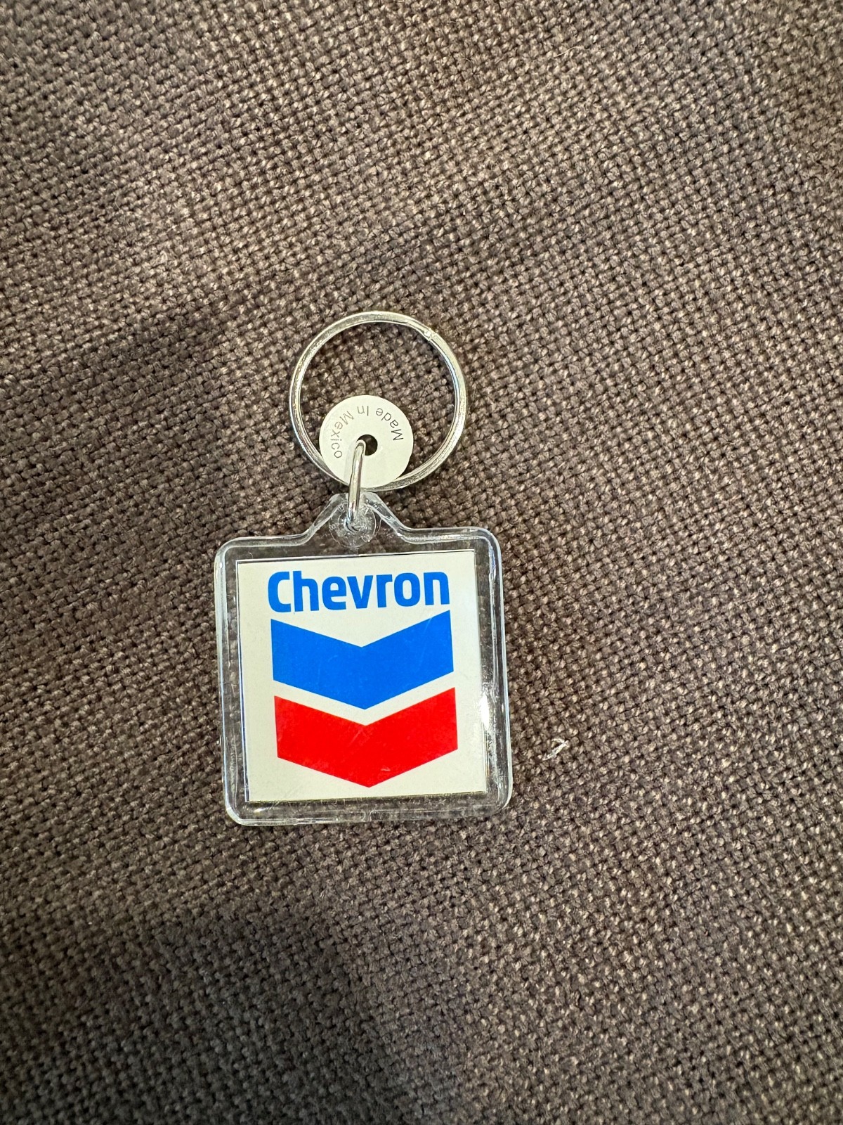 Chevron Keyring Keychain Vintage Acrylic Red Blue Logo 2 Sided Metal Ring NEVER